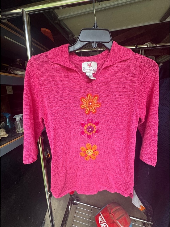 Tops - Quacker Factory Sz XS Pink POP-Art FUN Interesting Unusual Knit V-Neck Tunic Top